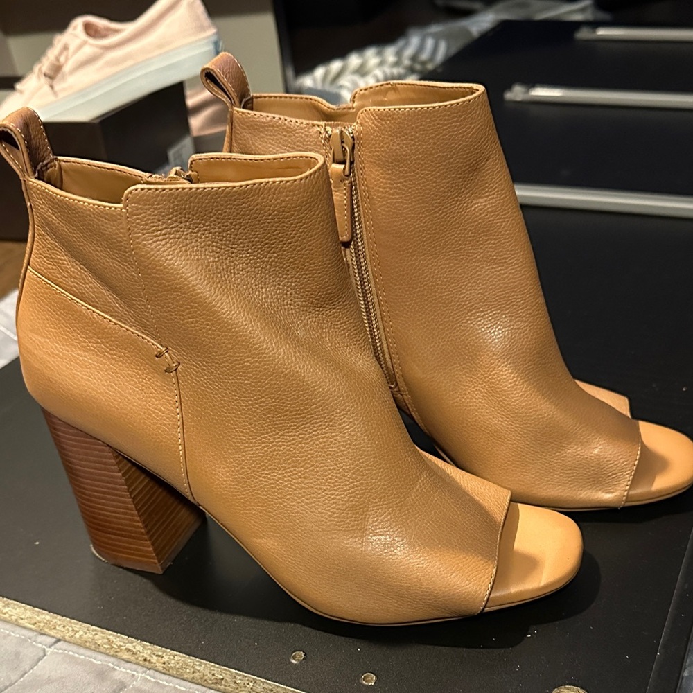 Cole Haan Camel Peep-Toe Heeled Boots